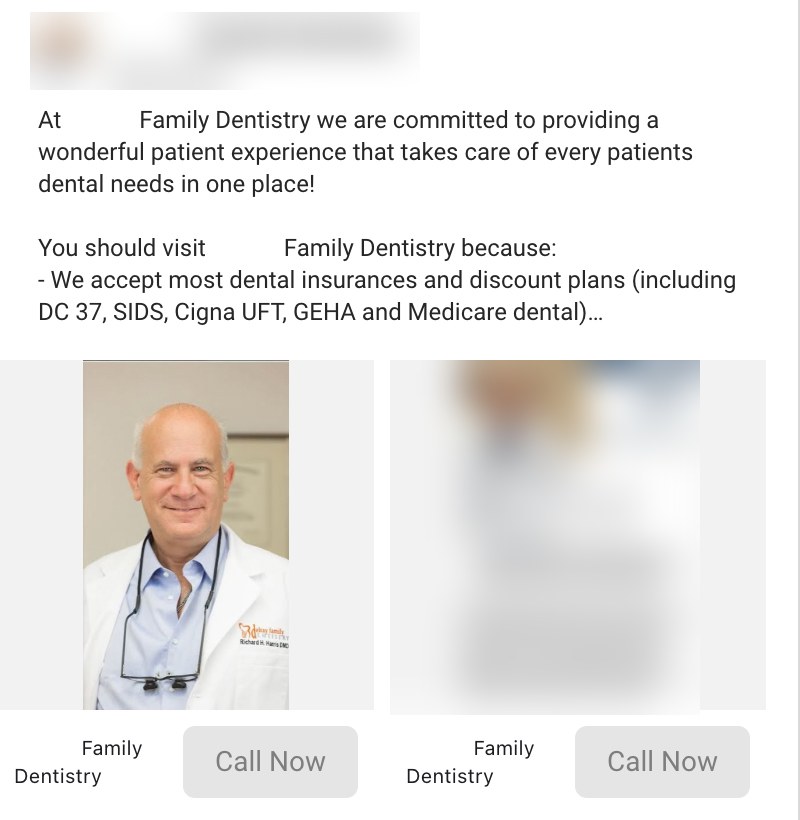 general dentistry ad example with identifying details masked